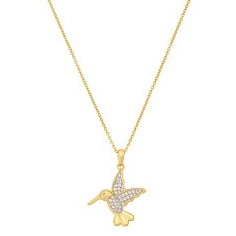 Brilliance 14k Gold Flash Plated Cubic Zirconia Hummingbird Pendant Necklace