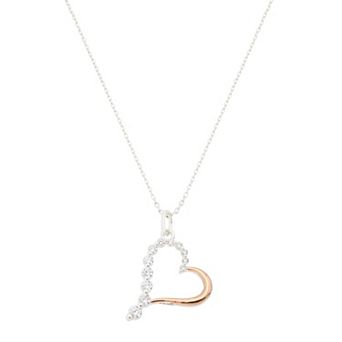 Brilliance Fine Silver Plated Cubic Zirconia Two-Tone Heart Pendant Necklace
