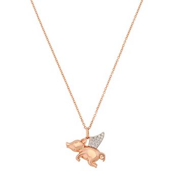 Brilliance Fine Silver Plated Two Tone Cubic Zirconia Pig Pendant Necklace