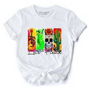 Cinco De Mayo Brushstroke Mexican T-Shirt, Let’s Fiesta Guitar Margarita Skull Cactus Tee