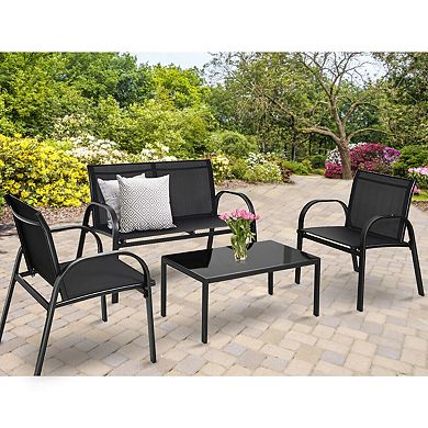 Costway 4 PCS Patio Furniture Set Sofa Coffee Table Patio Seating Set Garden Deck