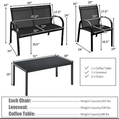 Costway 4 PCS Patio Furniture Set Sofa Coffee Table Patio Seating Set Garden Deck