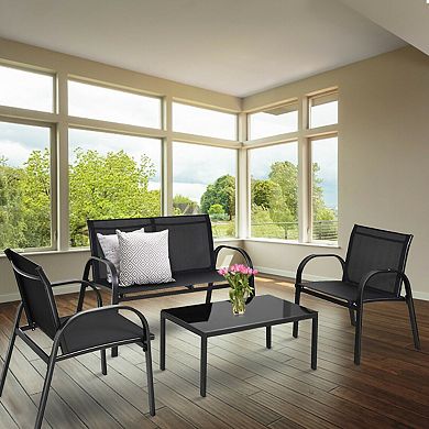 Costway 4 PCS Patio Furniture Set Sofa Coffee Table Patio Seating Set Garden Deck