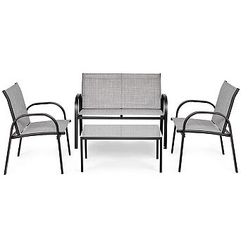 Costway 4 pc Patio Furniture Set Sofa Coffee Table Patio Seating Set Garden Deck