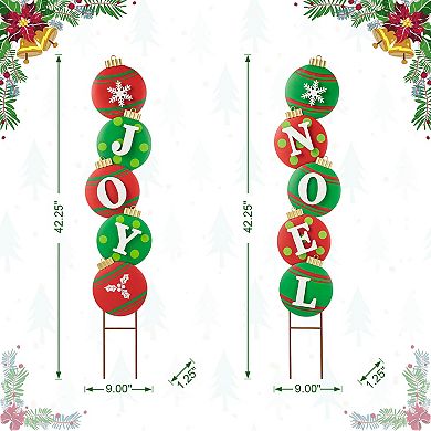 Glitzhome Set of 2 Metal JOY & NOEL Ornament Yard Stake or Wall Decor (Two Function)