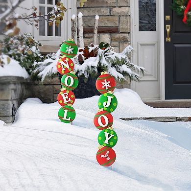 Glitzhome Set of 2 Metal JOY & NOEL Ornament Yard Stake or Wall Decor (Two Function)