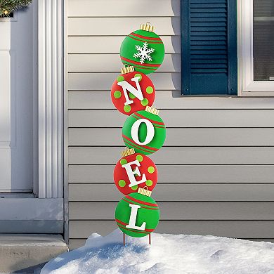 Glitzhome Set of 2 Metal JOY & NOEL Ornament Yard Stake or Wall Decor (Two Function)
