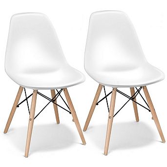 Costway Set of 2 Mid Century Modern Style Dining Side Chair Wood Leg