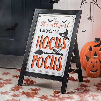 Glitzhome 24"H Halloween Wooden Standing Easel Sign Decor or Hanging Decor