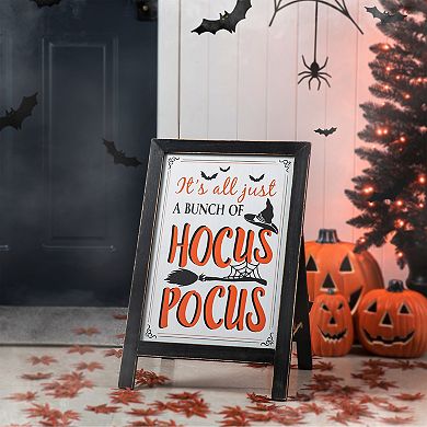 Glitzhome 24"H Halloween Wooden Standing Easel Sign Decor or Hanging Decor