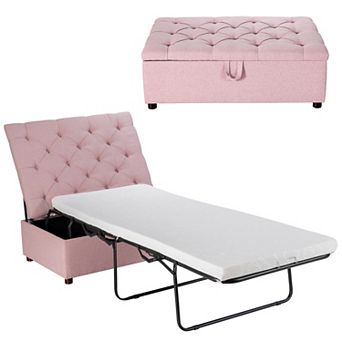 Costway Folding Ottoman Sleeper Bed with Mattress Convertible Guest Bed