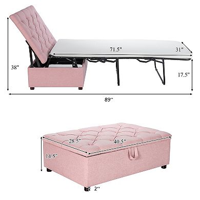 Costway Folding Ottoman Sleeper Bed with Mattress Convertible Guest Bed