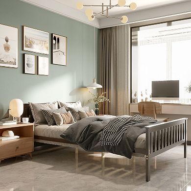 Costway Full Wood Platform Bed with Headboard and Footboard Mattress Foundation