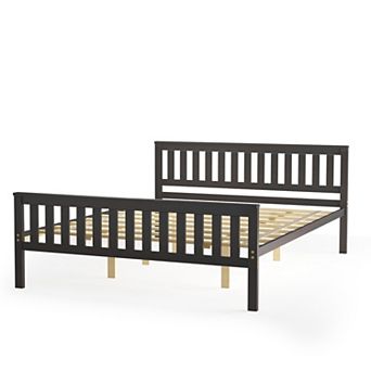 Costway Queen Wood Platform Bed with Headboard and Footboard Mattress Foundation
