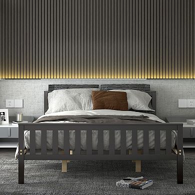 Costway Queen Wood Platform Bed with Headboard and Footboard Mattress Foundation
