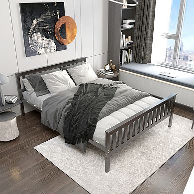 Costway Queen Wood Platform Bed with Headboard and Footboard Mattress Foundation