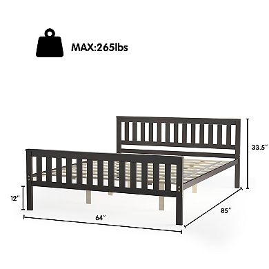 Costway Queen Wood Platform Bed with Headboard and Footboard Mattress Foundation