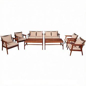 Costway 8 pc Patio Rattan Furniture Set Acacia Wood Frame Cushioned Sofa Chair Garden