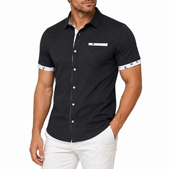 Men's Summer Waffle Short Sleeve Shirt Contrast Print Casual Shirt