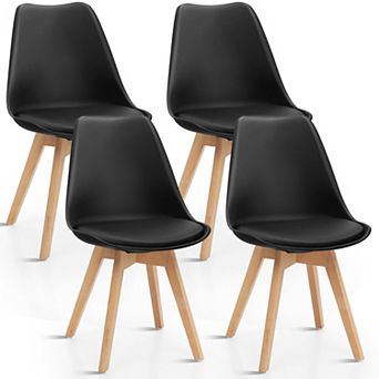 Costway Set of 4 Dining Chair Mid Century Modern Shell PU Seat W/ Wood Leg