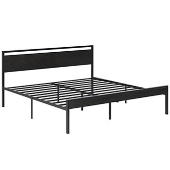 YIORTWO Heavy Duty Metal Platform Bed Frame Wood Headboard With Under Bed Storage Space