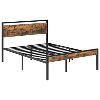 YIORTWO Heavy Duty Metal Platform Bed Frame Wood Headboard With Under Bed Storage Space