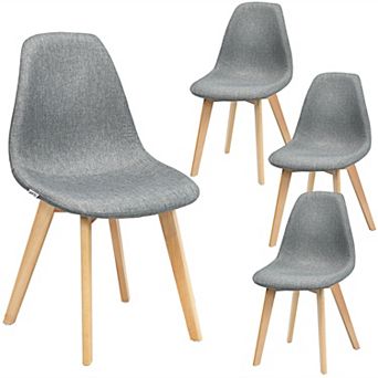 Costway Set of 4 Dining Chair Fabric Cushion Seat Modern Mid Century W/Wood Legs