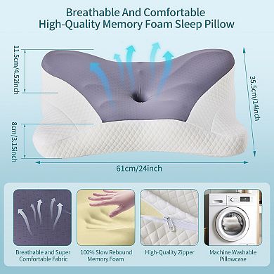 YIORTWO Ergonomic Memory Foam Cervical Pillow Dual Height Orthopedic Support Contour Pillow