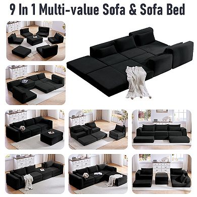 YIORTWO 100 Inch Modular Sectional Sofa Couch with Ottoman and Pillows for Living Room