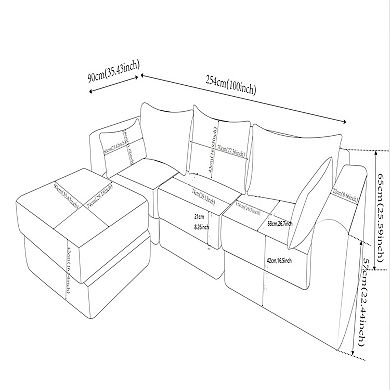 YIORTWO 100 Inch Modular Sectional Sofa Couch with Ottoman and Pillows for Living Room