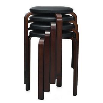 Costway Set of 4 Bentwood Round Stool Stackable Dining Chair W/ Padded Seat