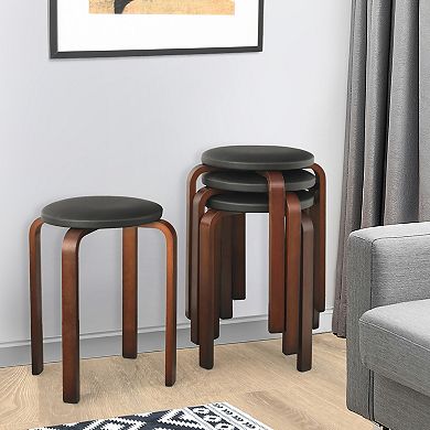 Costway Set of 4 Bentwood Round Stool Stackable Dining Chair W/ Padded Seat
