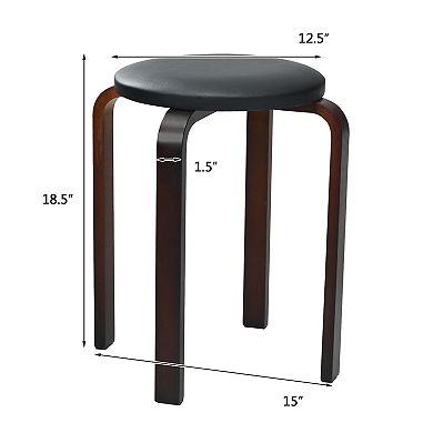 Costway Set of 4 Bentwood Round Stool Stackable Dining Chair W/ Padded Seat
