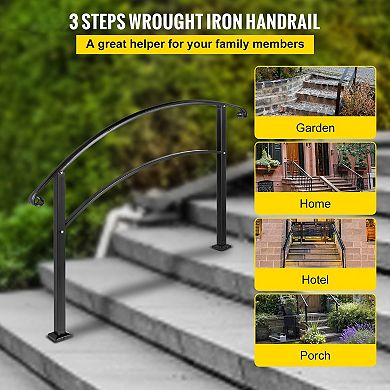 YIORTWO Wrought Iron Outdoor Step Handrail Flexible Porch Stair Railing for Concrete Wood Steps