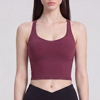 Women's Cropped Yoga Tank Top with Built In Padding Scoop Neck Wide Strap Fitted Activewear Top