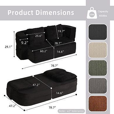 YIORTWO 78.7 Inch 2 in 1 Convertible Sofa Bed High‑Density Foam Scott Fabric Loveseat No Assembly