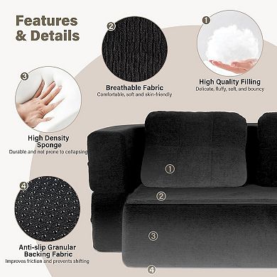 YIORTWO 78.7 Inch 2 in 1 Convertible Sofa Bed High‑Density Foam Scott Fabric Loveseat No Assembly