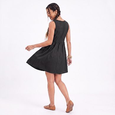 Women's Button Front Mini Dress Sleeveless Babydoll A Line Dress