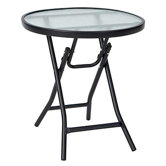 Outdoor Side Table, Patio Side Table with Tempered Glass Tabletop
