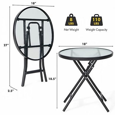 Outdoor Side Table, Patio Side Table with Tempered Glass Tabletop
