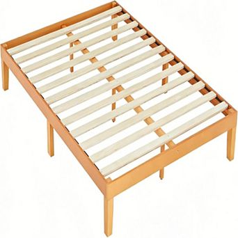 YIORTWO Wooden Platform Bed Frame with Solid Pine Wood Slats No Box Spring Needed