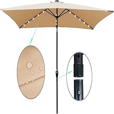 YIORTWO 10 x 6.5 Ft Solar LED Patio Umbrella with Crank Tilt