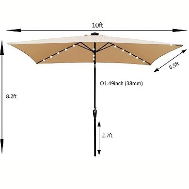 YIORTWO 10 x 6.5 Ft Solar LED Patio Umbrella with Crank Tilt