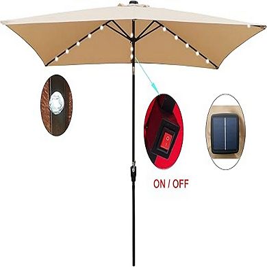 YIORTWO 10 x 6.5 Ft Solar LED Patio Umbrella with Crank Tilt