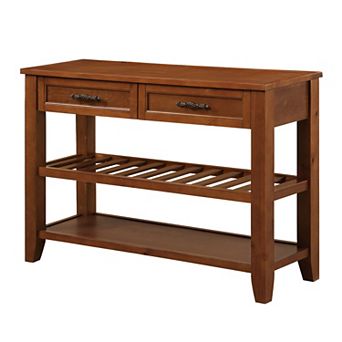 KWPZQEB Rustic Console Sofa Table with 2 Storage Drawers & 2 tier Shelves