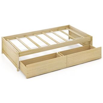 Twin Size Captain Bed with 2 Drawers and Slats Support, Simple Bed Frame