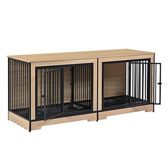 YIORTWO XL Double Dog Crate Furniture with Divider Wooden Dog Kennel for Medium Large Dogs