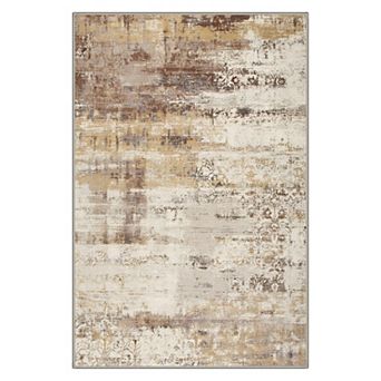 GENIMO Abstract Damask Distressed Machine Washable Low Pile Non Slip Soft Polyester Rug
