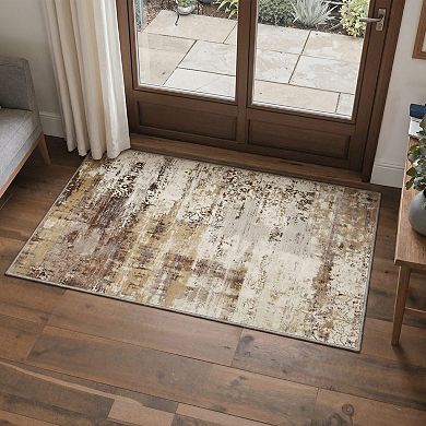 GENIMO Abstract Damask Distressed Machine Washable Low Pile Non Slip Soft Polyester Rug