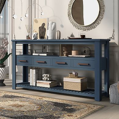 KWPZQEB Large 3-Tier Entryway Table with 4 Drawers & Metal Handles